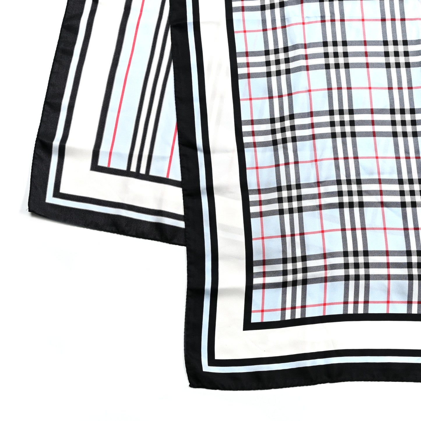 Silk Monogram Icon Stripe Check Print Scarf Pale Blue