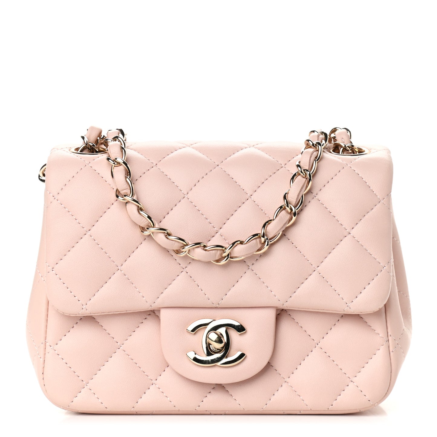 Lambskin Quilted Mini Square Flap Light Pink