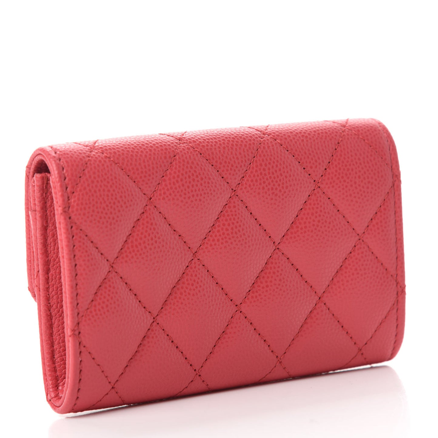 Caviar Quilted Flap Card Holder Dark Pink