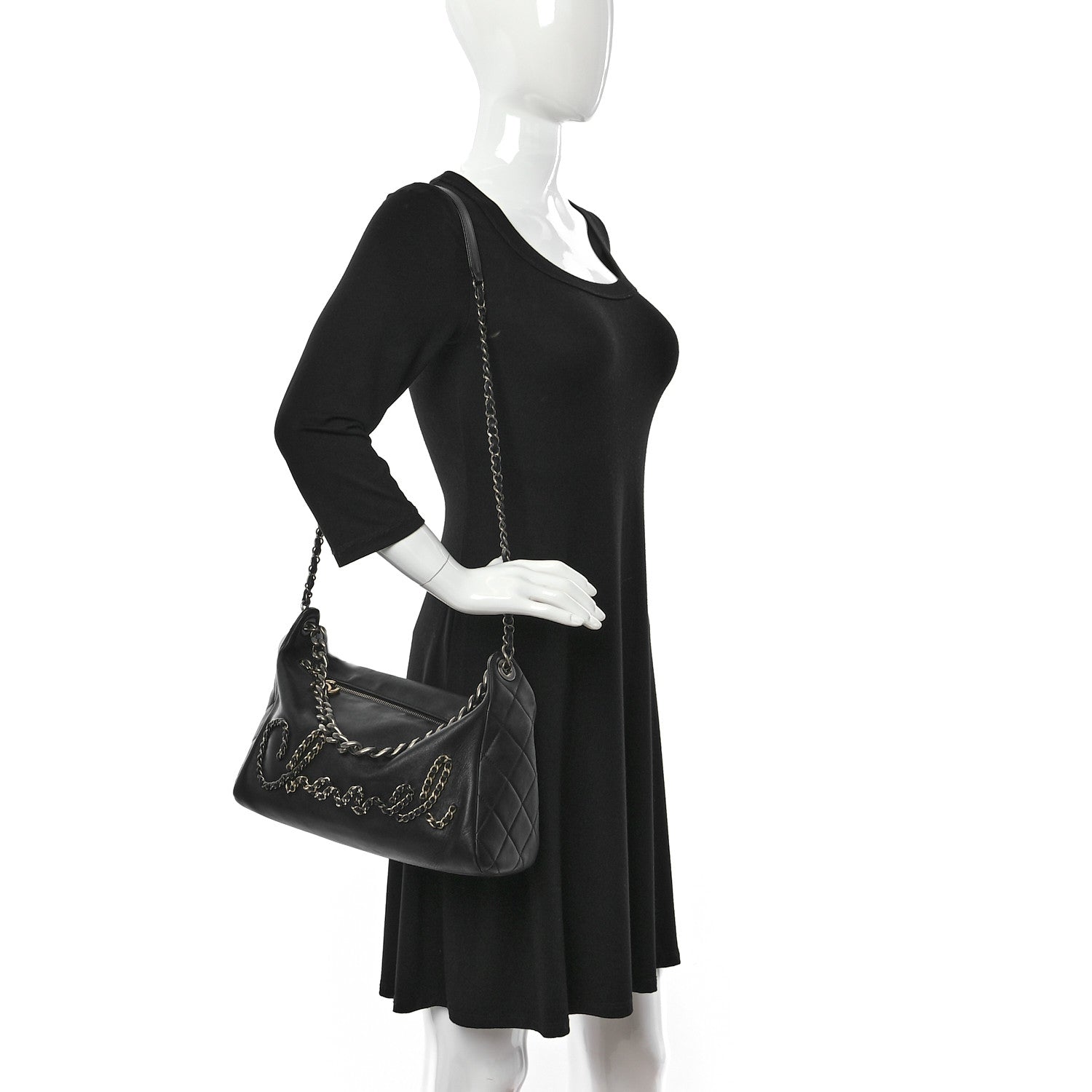 Chanel Calfskin Chain 20s Signature Hobo Black 2 of 13