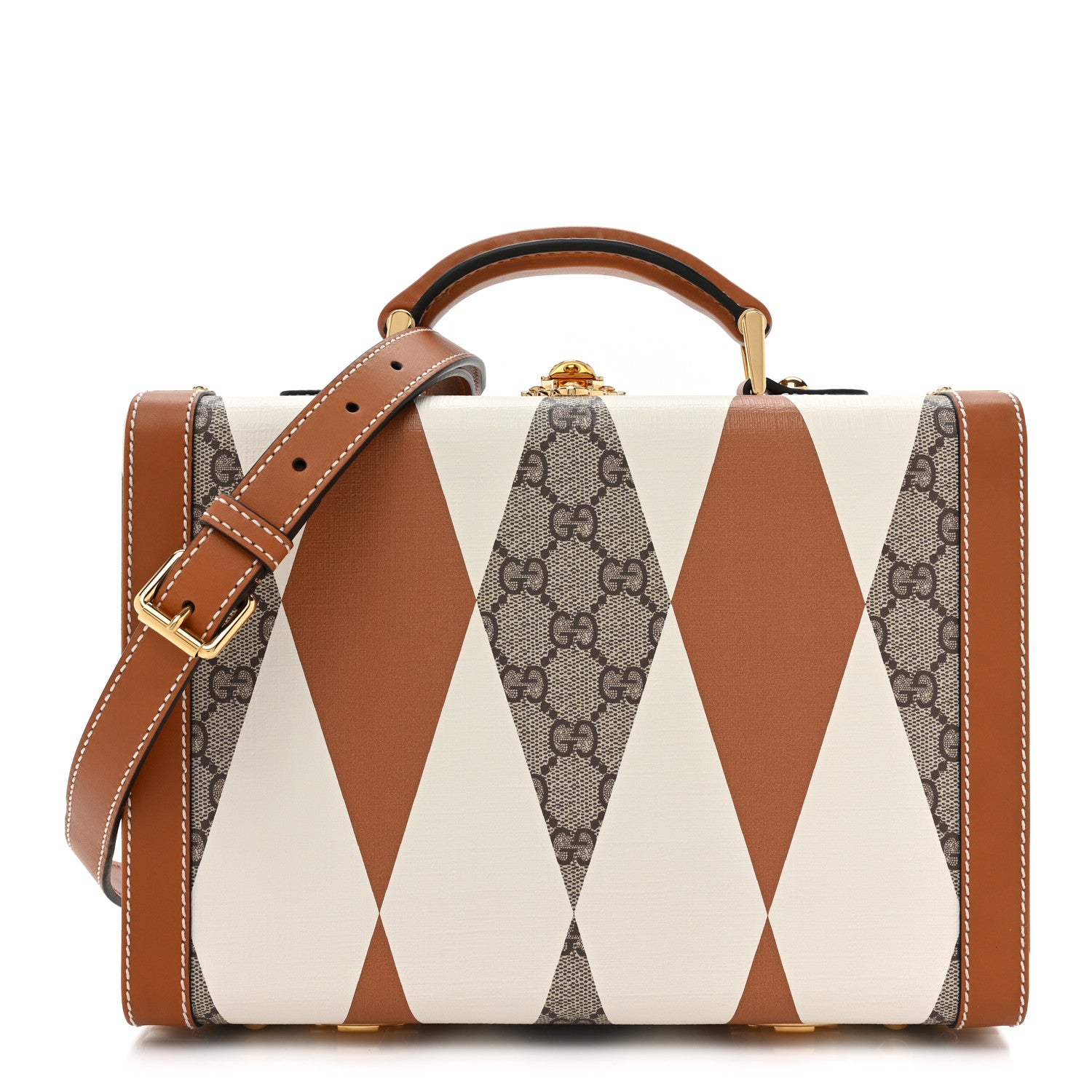 Gucci GG Supreme Monogram Boarded Dyana Calfskin Rhombus Print Savoy Top Handle Beauty Case Beige Ebony Mystic White Hazel Brown 1 of 8