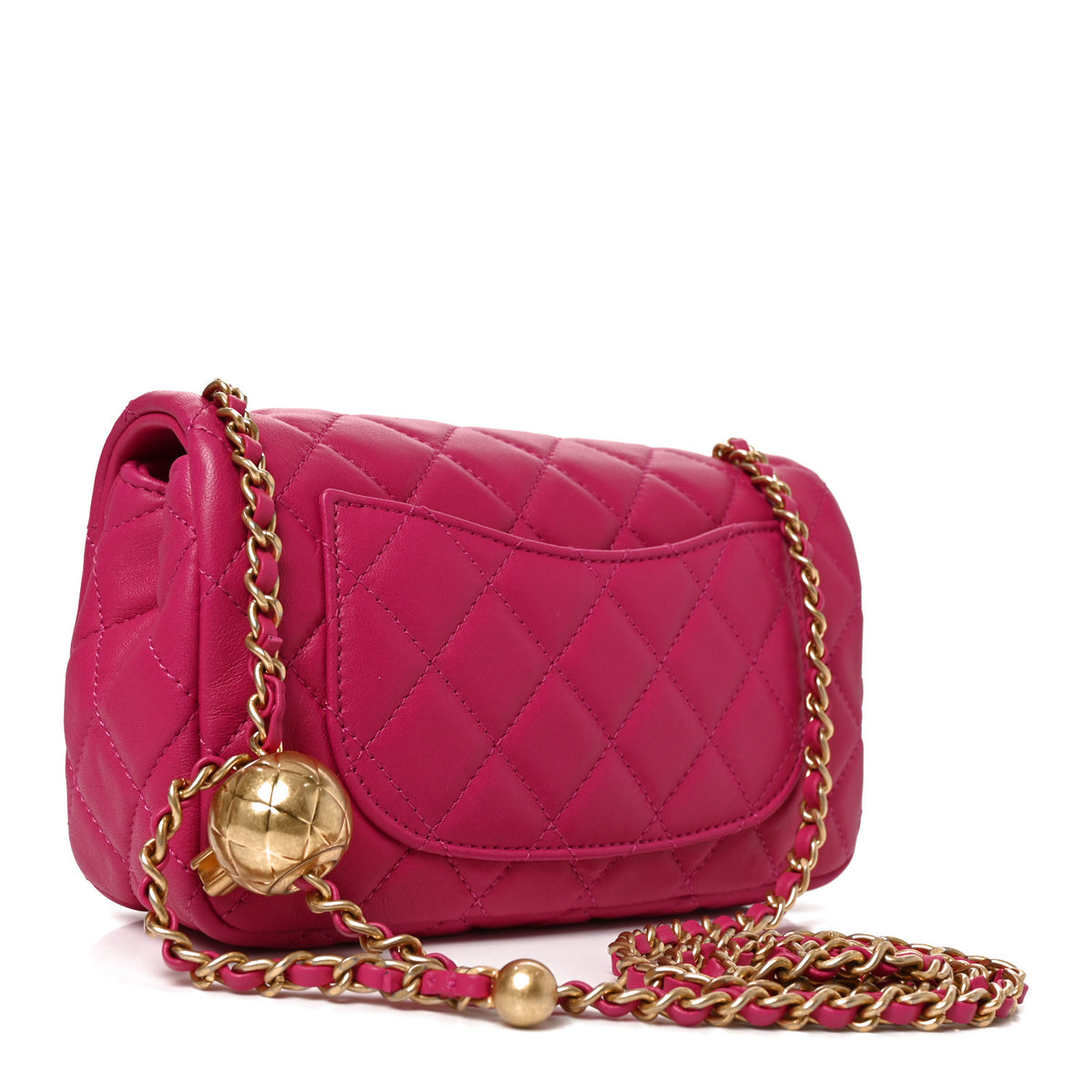 Lambskin Quilted Mini Rectangular Pearl Crush Flap Fuchsia