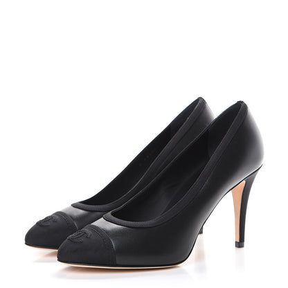 Chanel Lambskin Grosgrain Cap Toe CC Pumps 38 Black 3 of 8