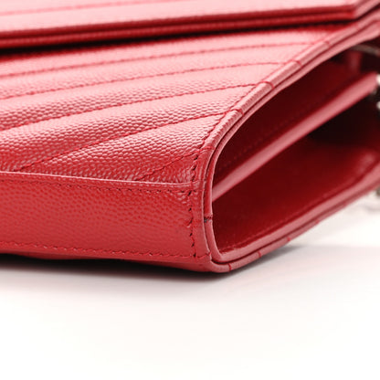 Saint Laurent Grain De Poudre Matelasse Chevron Monogram Chain Wallet Red 10 of 13