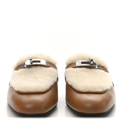Hermes Goatskin Shearling Womens Oz Mules 38.5 Naturel Ecru 3 of 9