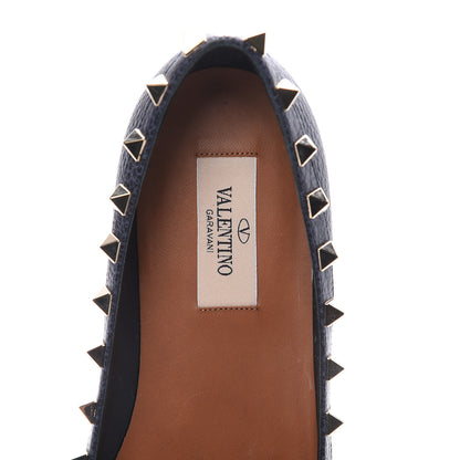 Valentino Garavani Pebbled Calfskin Rockstud Ballerina Flats 37 Deep Denim 6 of 7