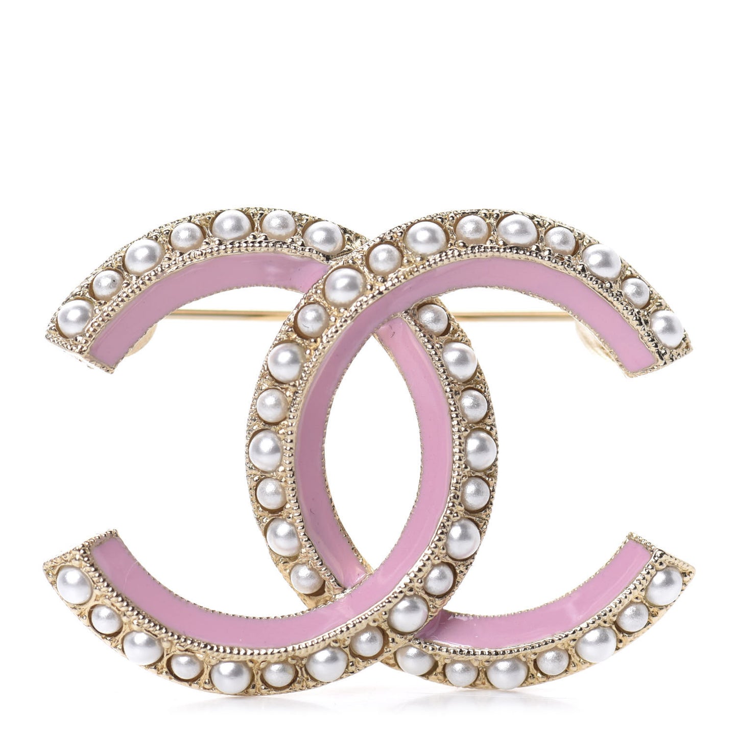 Pearl Enamel CC Brooch Pink Gold