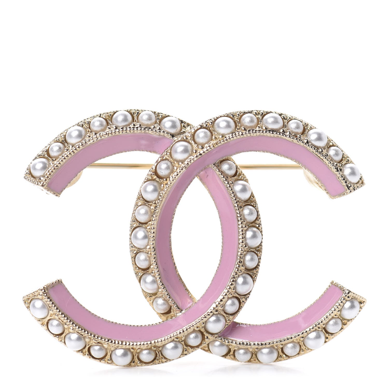 Chanel Pearl Enamel CC Brooch Pink Gold 1 of 5