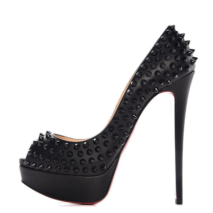 Christian Louboutin Calfskin Lady Peep Spikes VIP 150 Pumps 39 Black 1 of 8