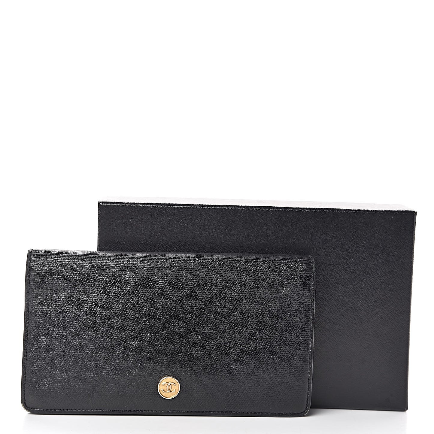 Grained Calfskin CC Button Yen Wallet Black