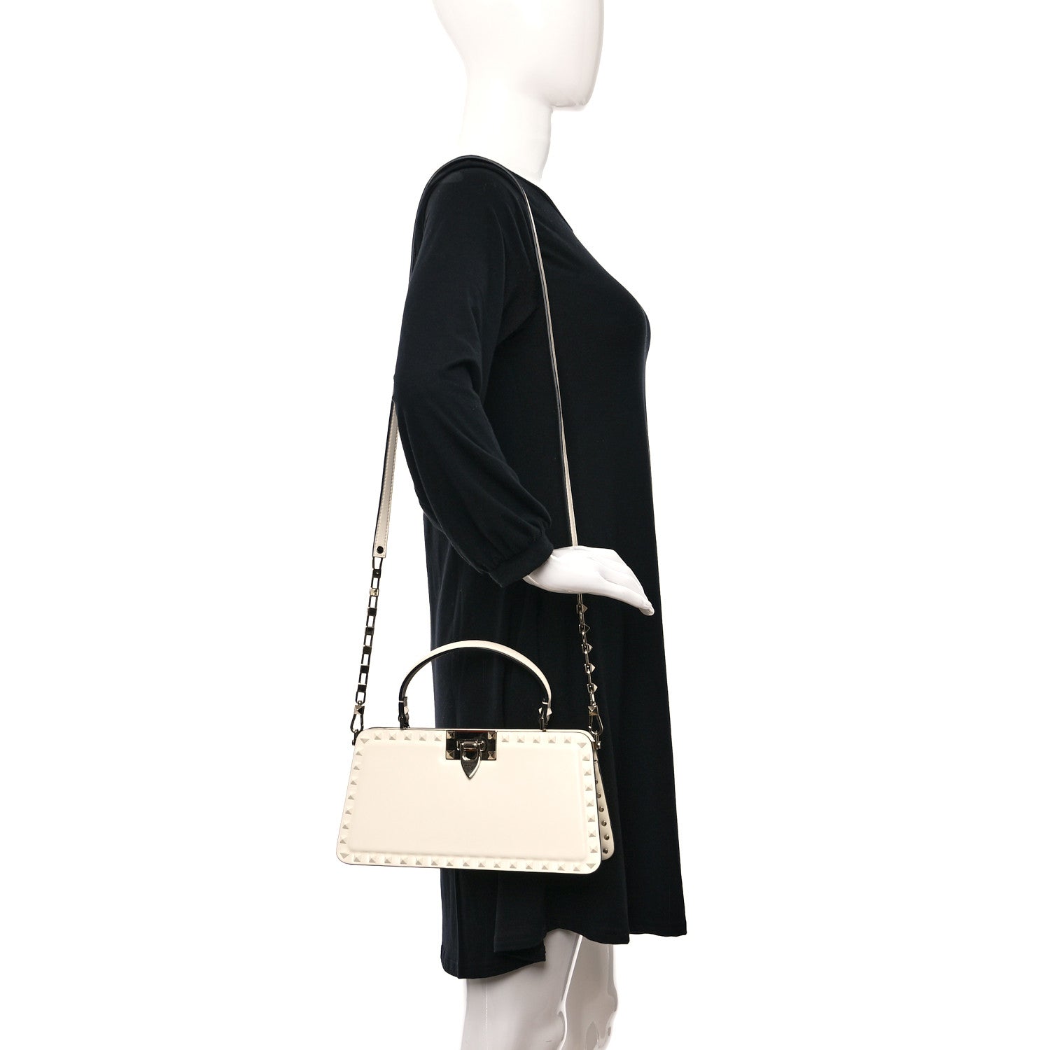 Valentino Garavani Calfskin Tonal Small Rockstud Top Handle Handbag Ivory 2 of 10