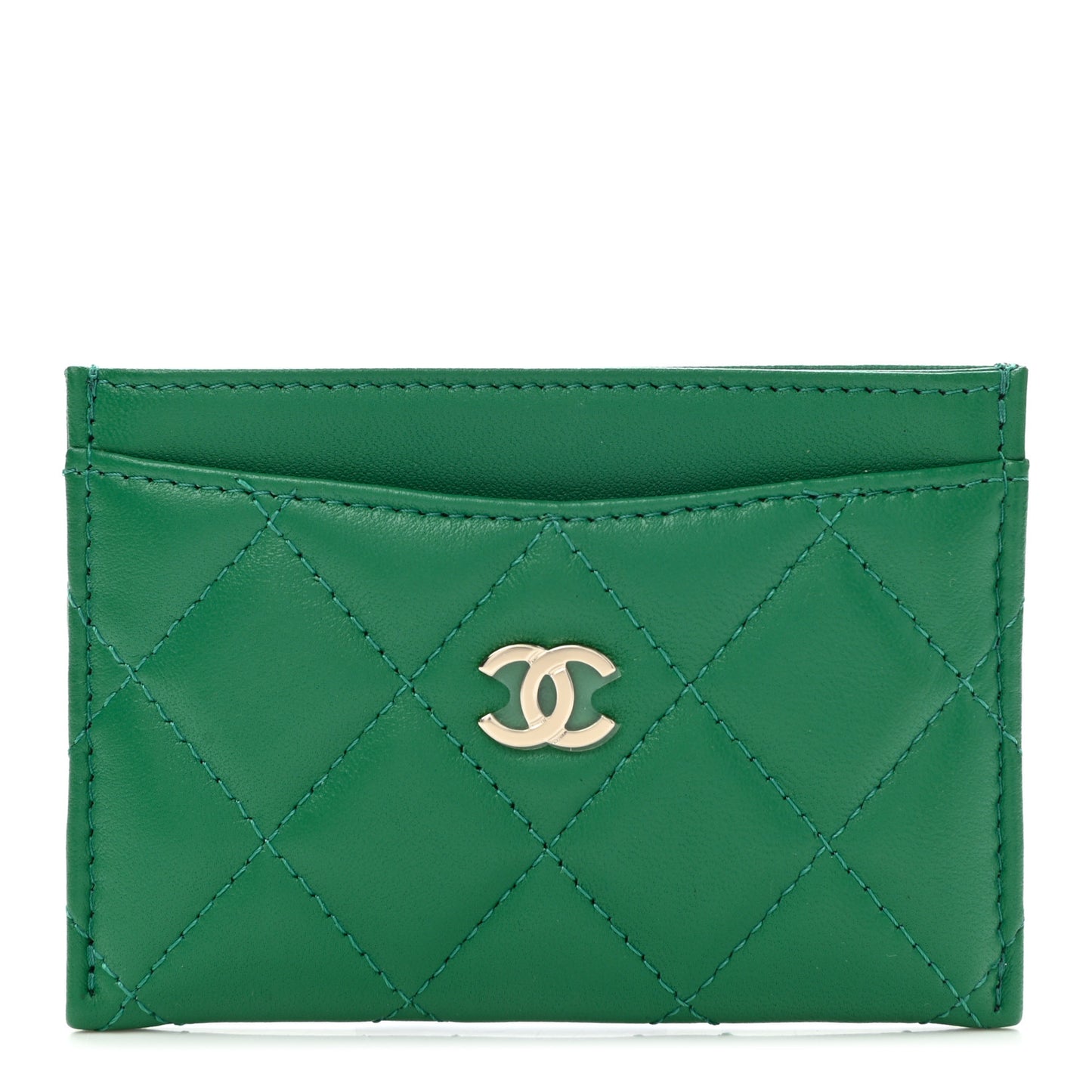 Lambskin Quilted Card Holder Green