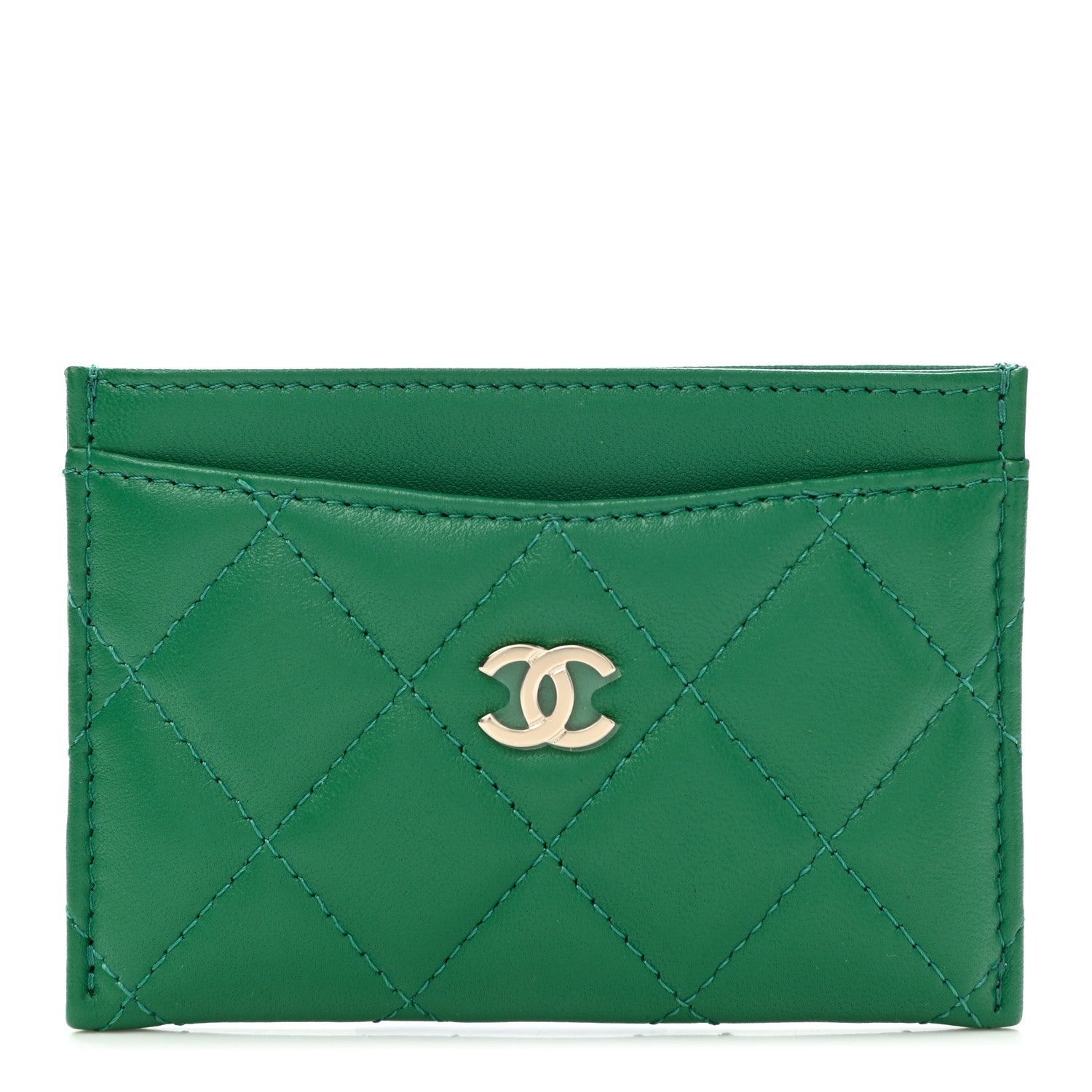 Chanel Lambskin Quilted Card Holder Green 1 of 9