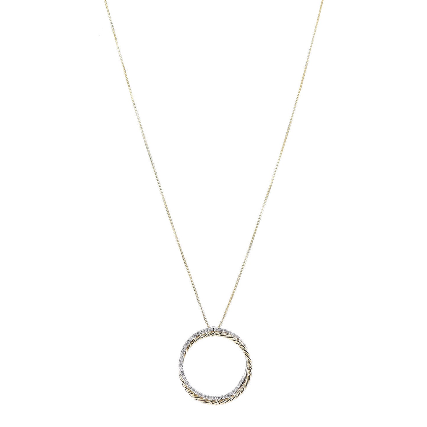 18K Yellow Gold Diamond 25mm Crossover Pendant Necklace