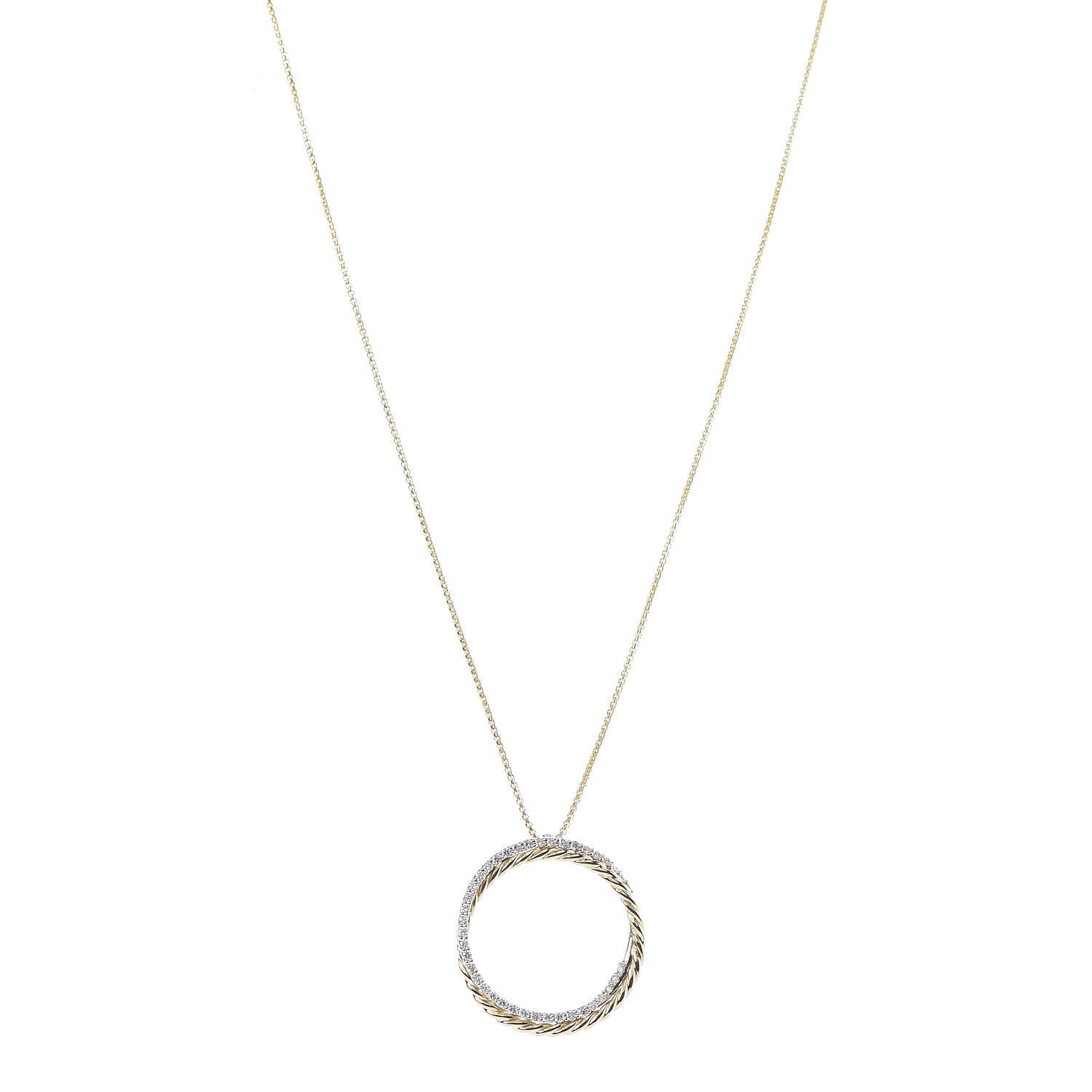 David Yurman 18K Yellow Gold Diamond 25mm Crossover Pendant Necklace 1 of 4