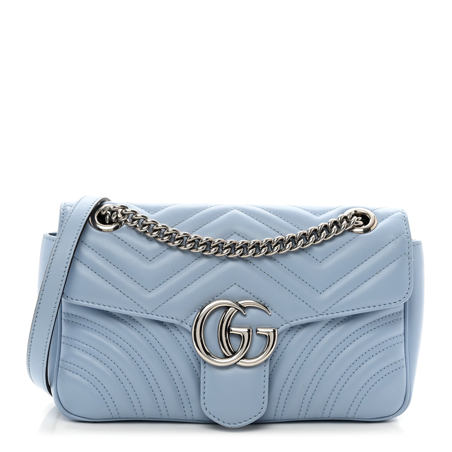 Gucci Calfskin Matelasse Small GG Marmont Shoulder Bag Porcelain Light Blue 1 of 10