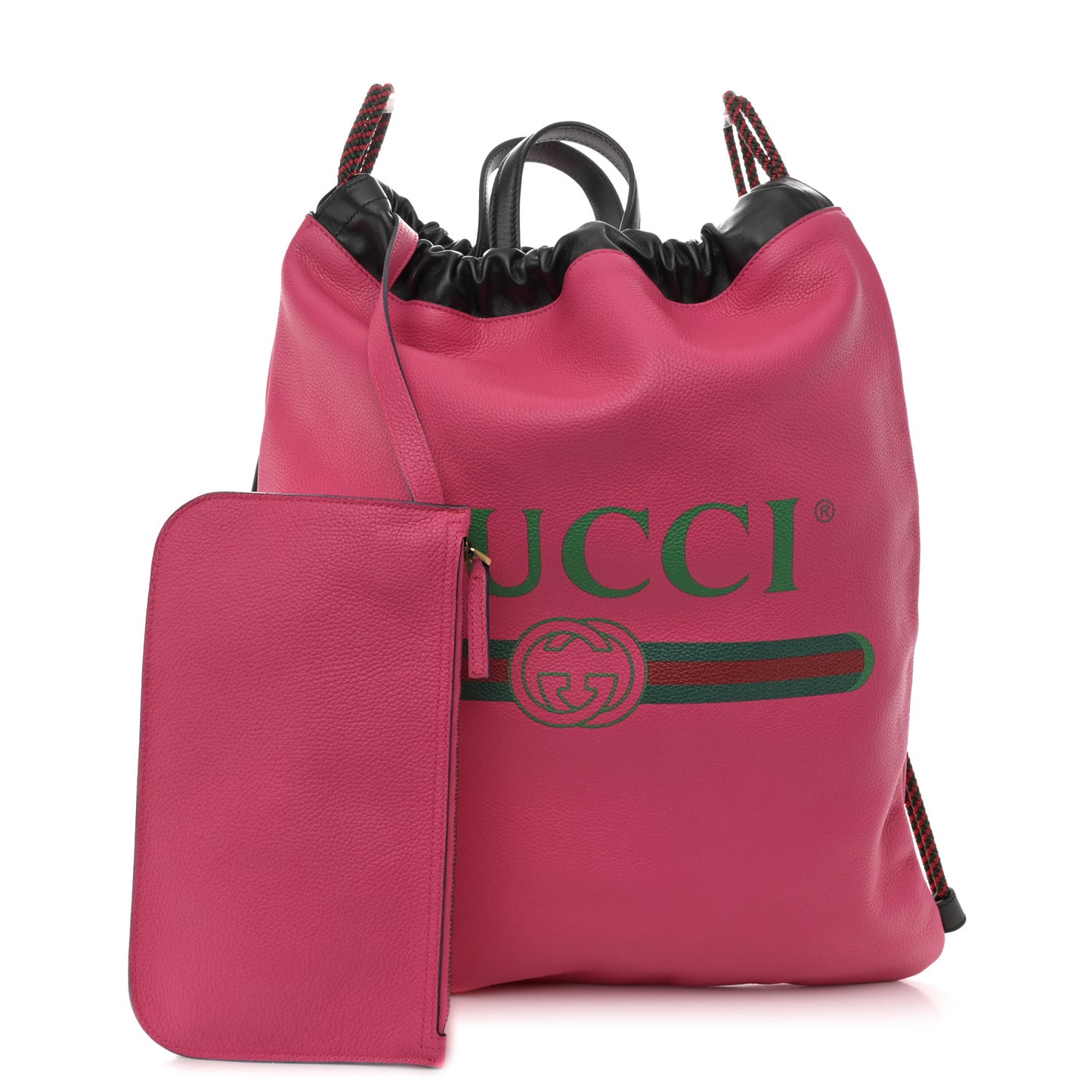 Grained Calfskin Logo Drawstring Backpack Box Pink Green Black