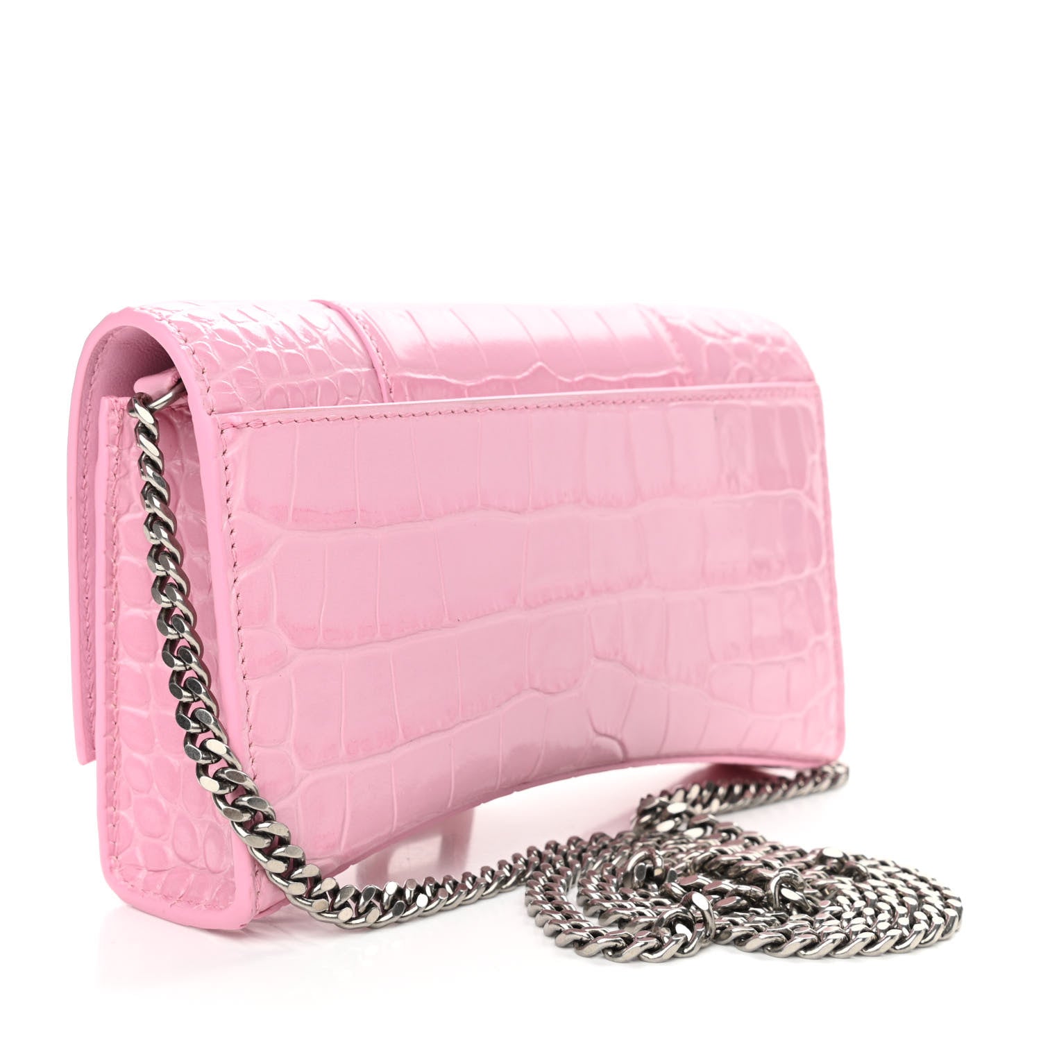 Balenciaga Shiny Calfskin Crocodile Embossed Hourglass Chain Bag Candy Pink 3 of 10