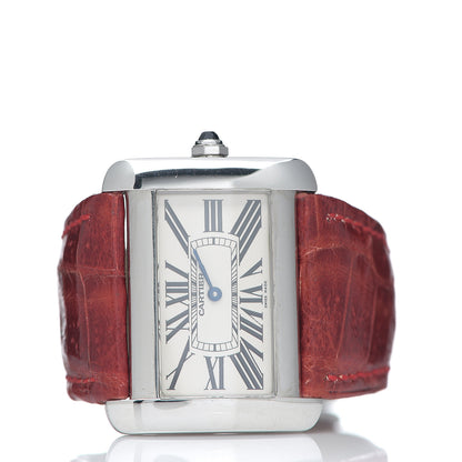 Cartier Stainless Steel Alligator 32mm Tank Divan Quartz Watch Red 2 of 7