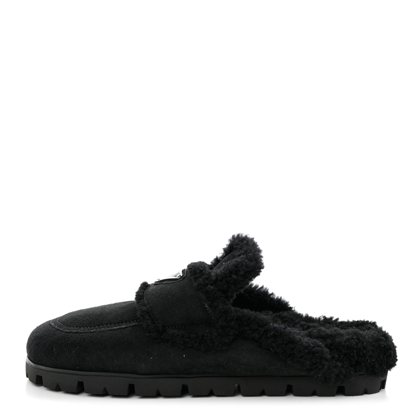 Shearling Triangle Logo 20mm Slippers 38 Black