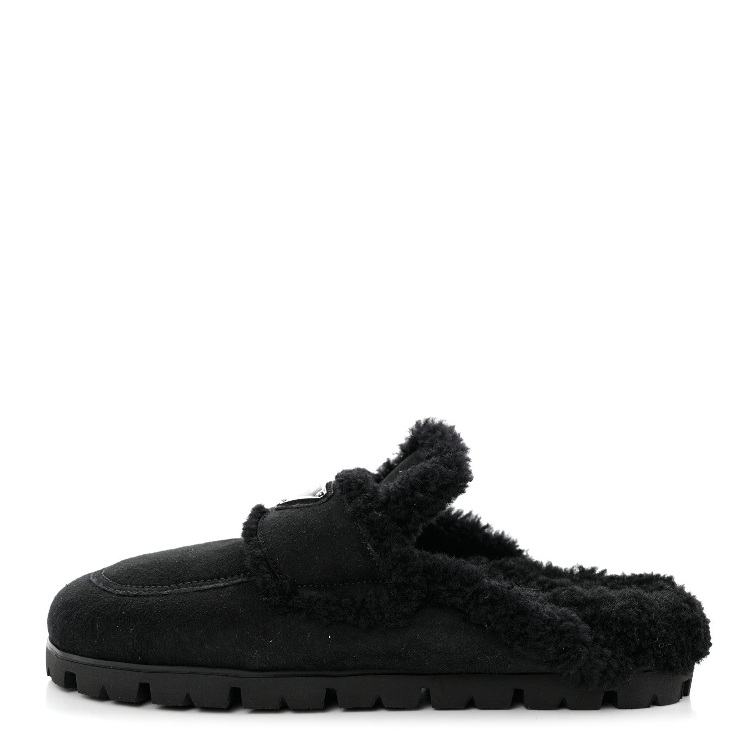 Prada Shearling Triangle Logo 20mm Slippers 38 Black 1 of 9