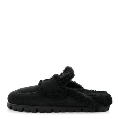 Prada Shearling Triangle Logo 20mm Slippers 38 Black 1 of 9