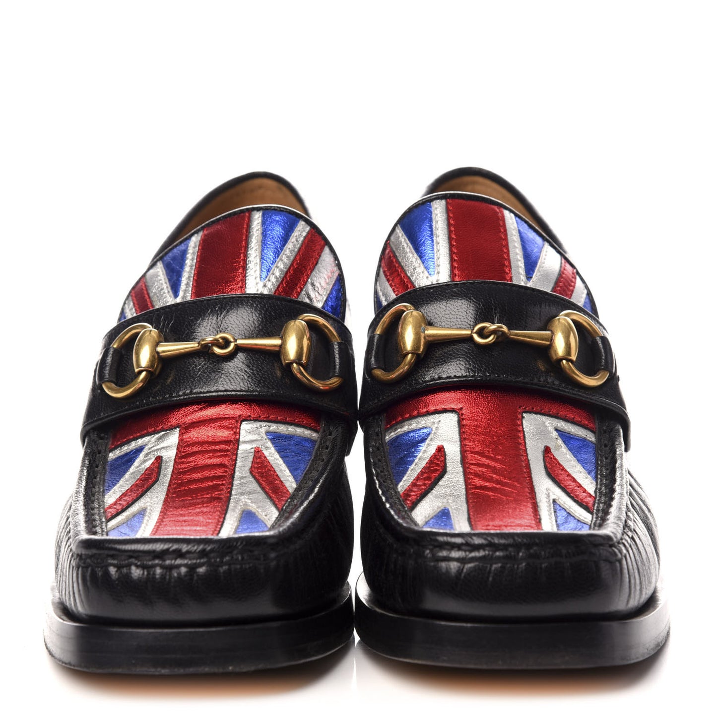 Lambskin Union Jack Horsebit Loafer Pumps 36.5 Black