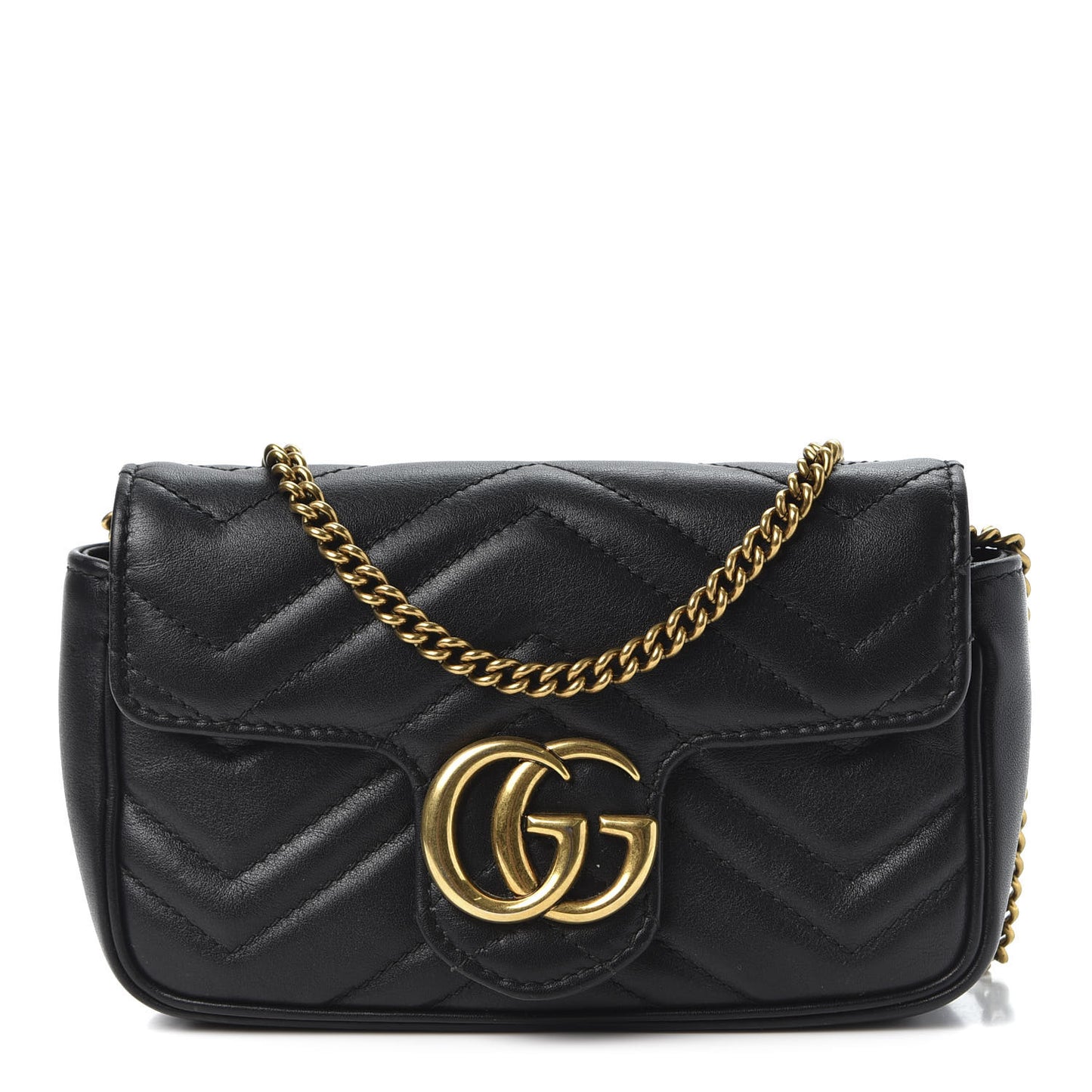 Calfskin Matelasse Super Mini GG Marmont Shoulder Bag Black