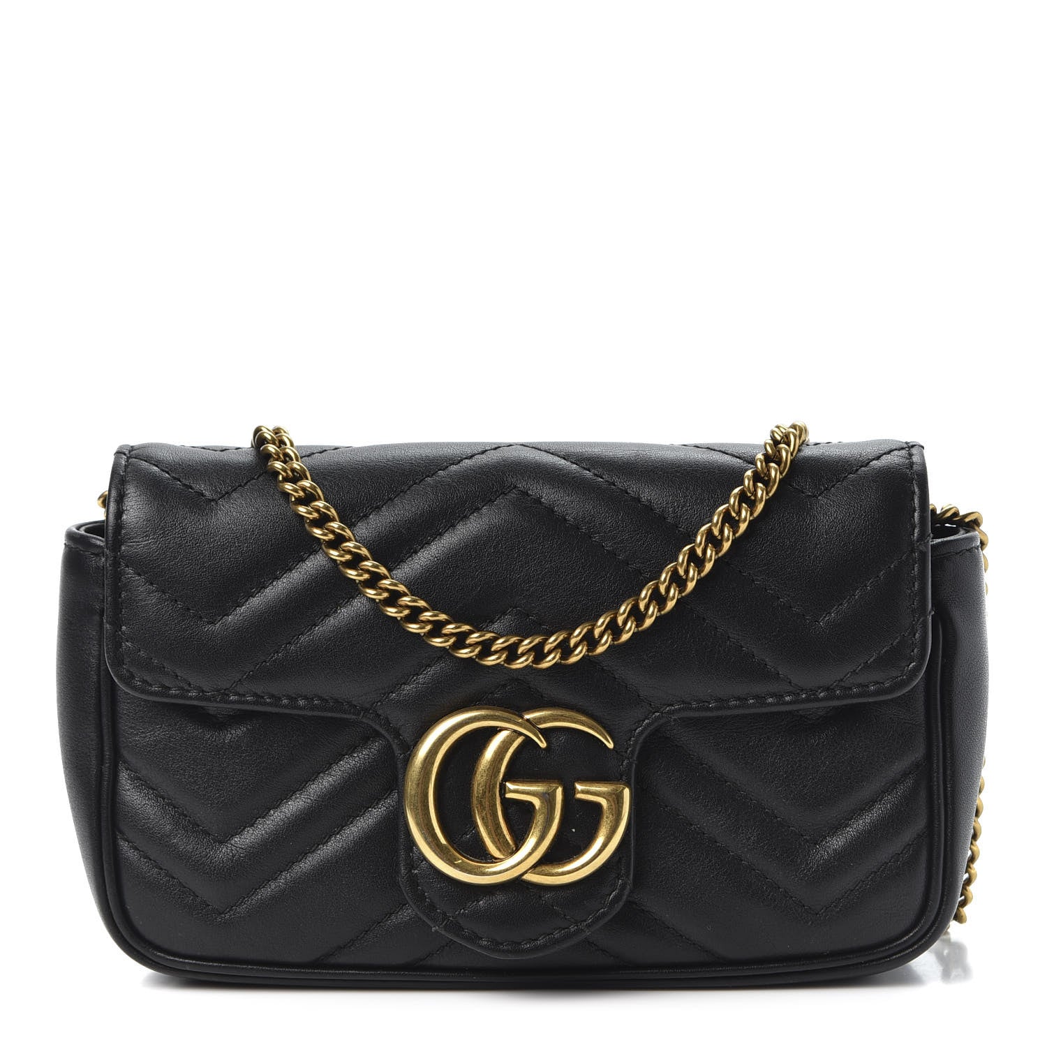 Gucci Calfskin Matelasse Super Mini GG Marmont Shoulder Bag Black 1 of 10