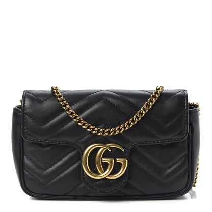 Gucci Calfskin Matelasse Super Mini GG Marmont Shoulder Bag Black 1 of 10