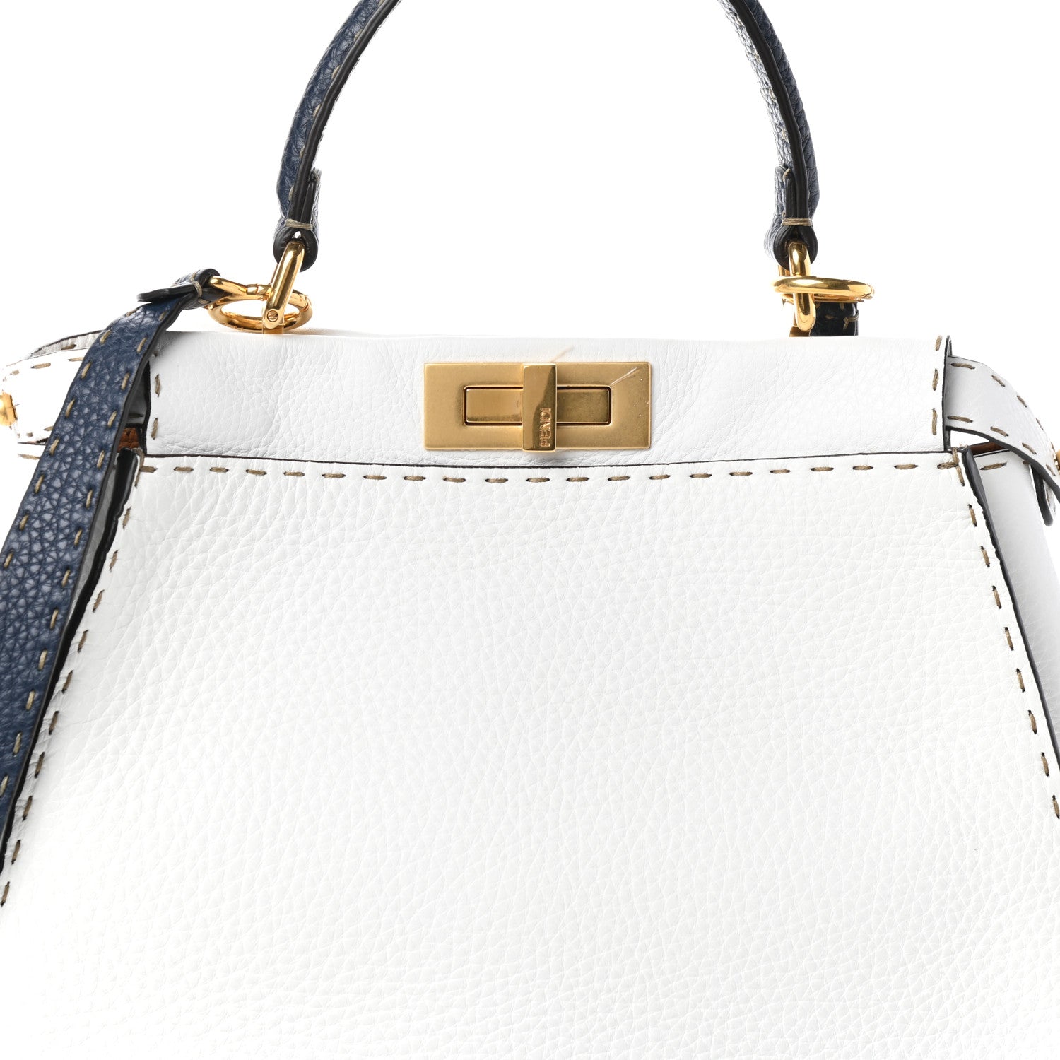 Fendi Cuoio Romano Selleria Tri-color Medium Peekaboo Iconic Satchel White Indaco Saddler 7 of 9