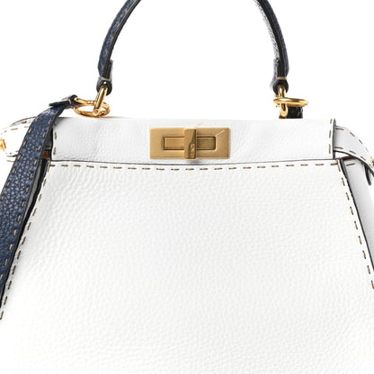 Fendi Cuoio Romano Selleria Tri-color Medium Peekaboo Iconic Satchel White Indaco Saddler 7 of 9