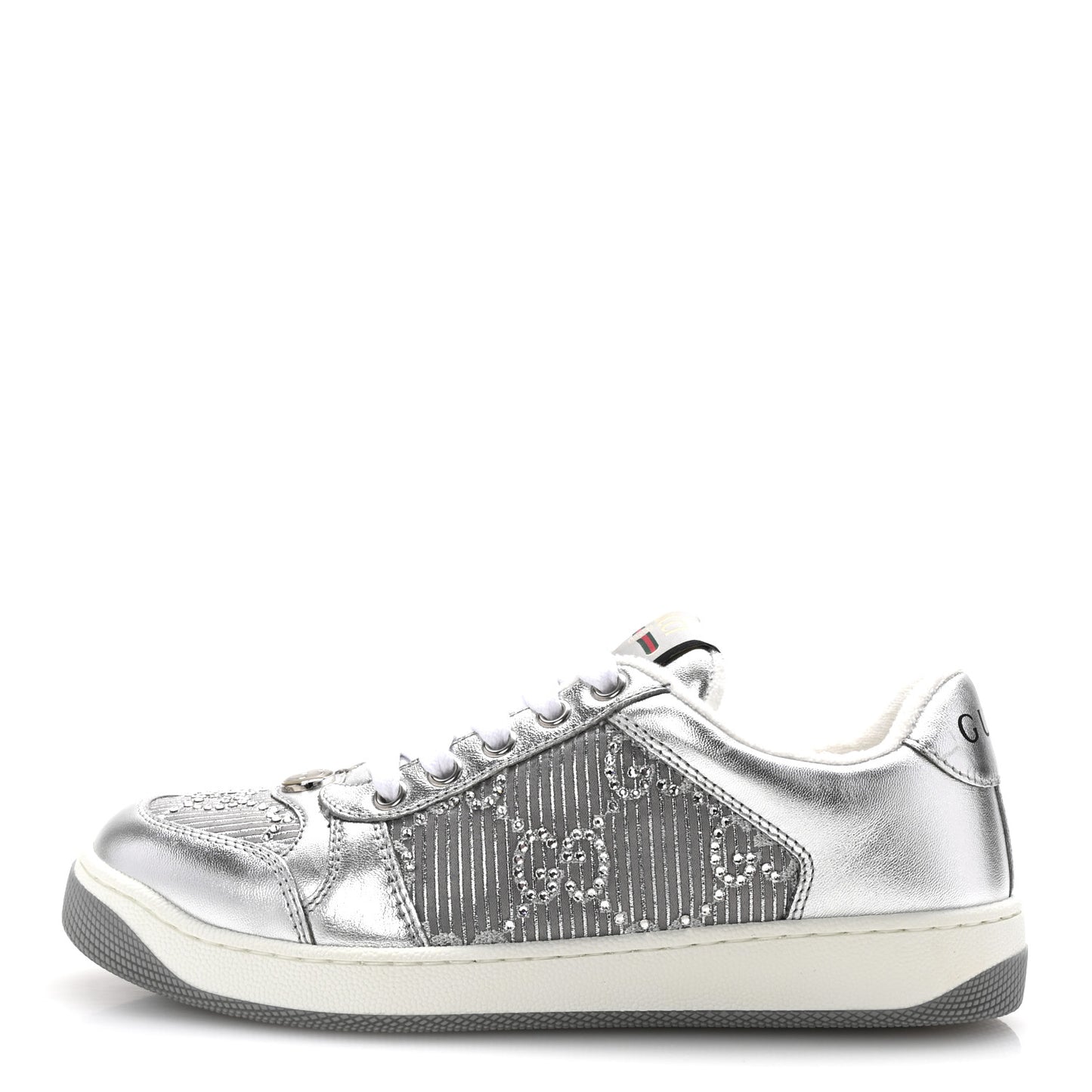 Metallic Nappa Silk Crystals Womens Screener Sneakers 36.5 Silver Light Grey