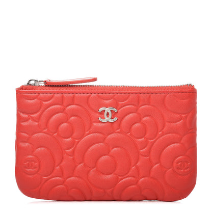 Chanel Goatskin Camellia Embossed Cosmetic Pouch Red 1 of 8