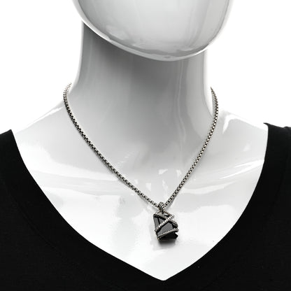 David Yurman Sterling Silver Diamond Black Onyx 17mm Cable Wrap Pendant Necklace 2 of 4