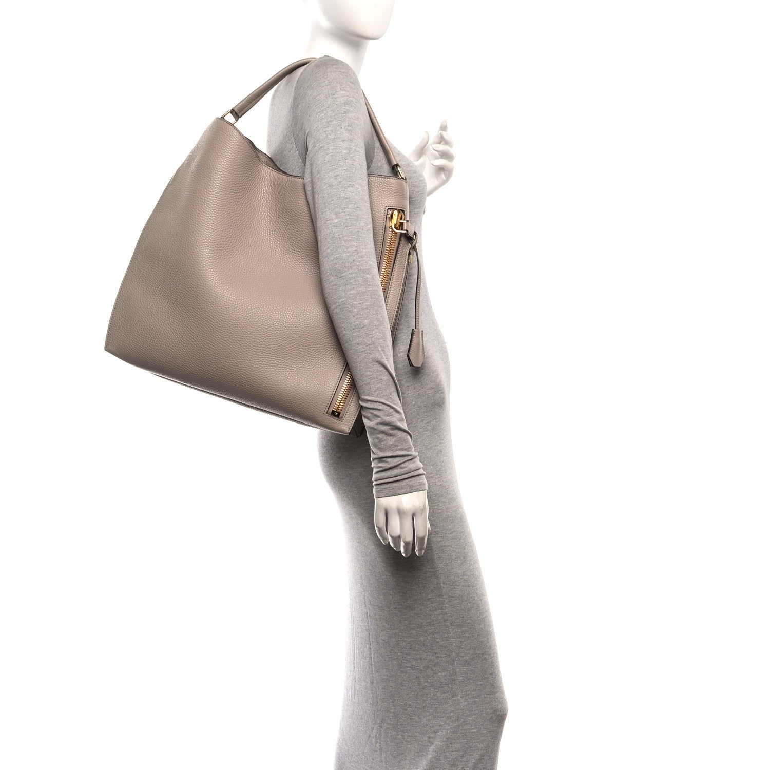 Tom Ford Pebbled Calfskin Large Alix Padlock Zip Hobo Bag Taupe 2 of 10