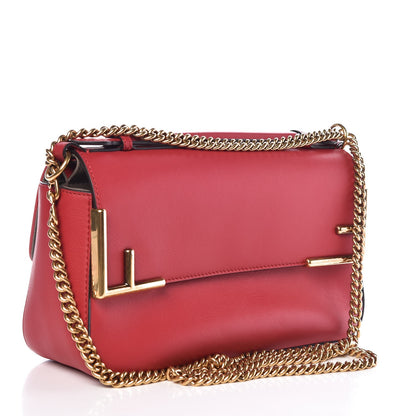 Fendi Vitello Grace Glazed Fabric FF 1974 Double F Shoulder Bag Fragola Mogano Panna 3 of 8