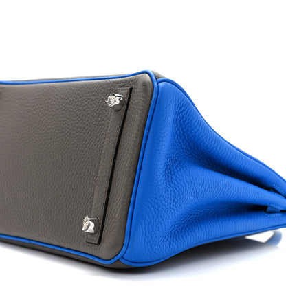 Hermes Taurillon Clemence Horseshoe Birkin 25 Etain Blue Zellige 9 of 11