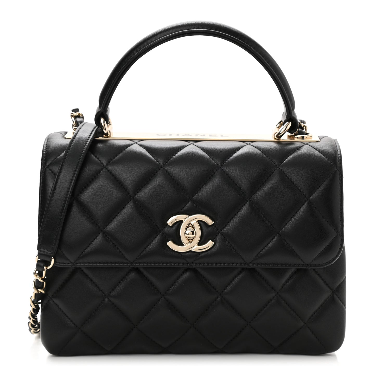 Lambskin Quilted Small Trendy CC Dual Handle Flap Bag Black