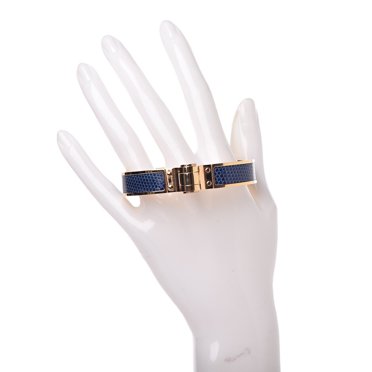 Hermes Lizard Charniere Cuir Narrow Hinged Bracelet M Bleu Saphire 2 of 6