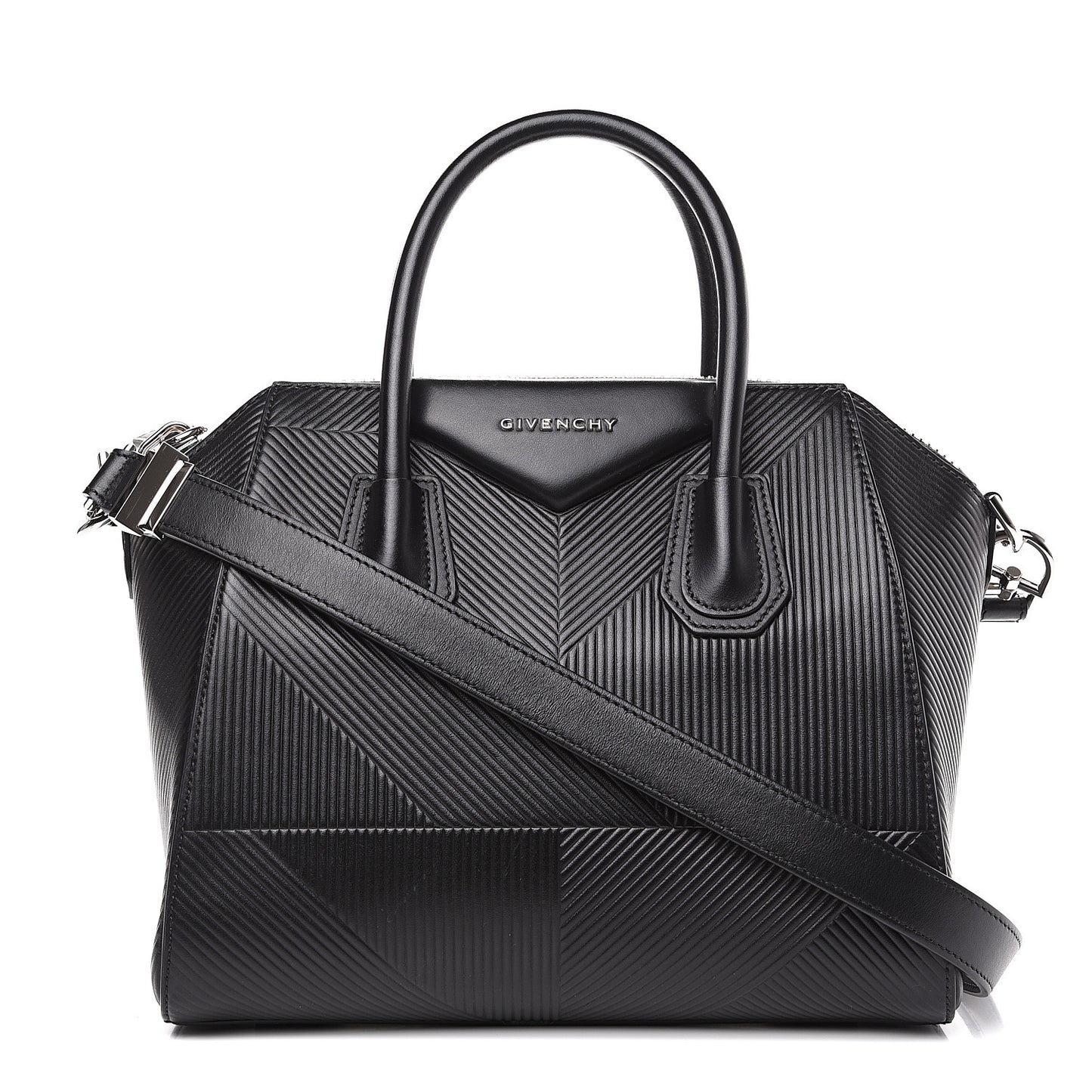 Calfskin Geometric Embossed Small Antigona Black