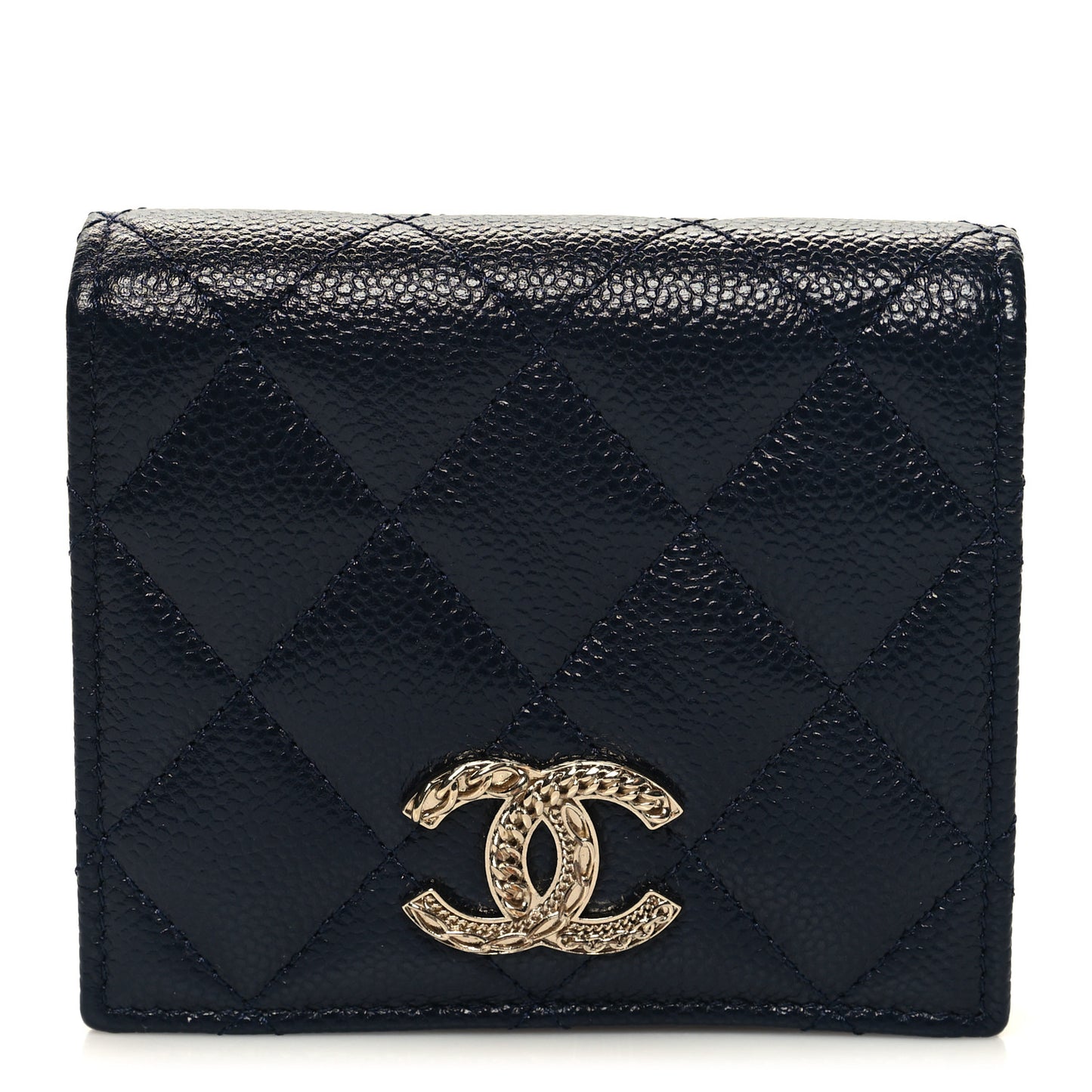 Caviar Quilted Multi Chain CC Compact Bifold Wallet Navy