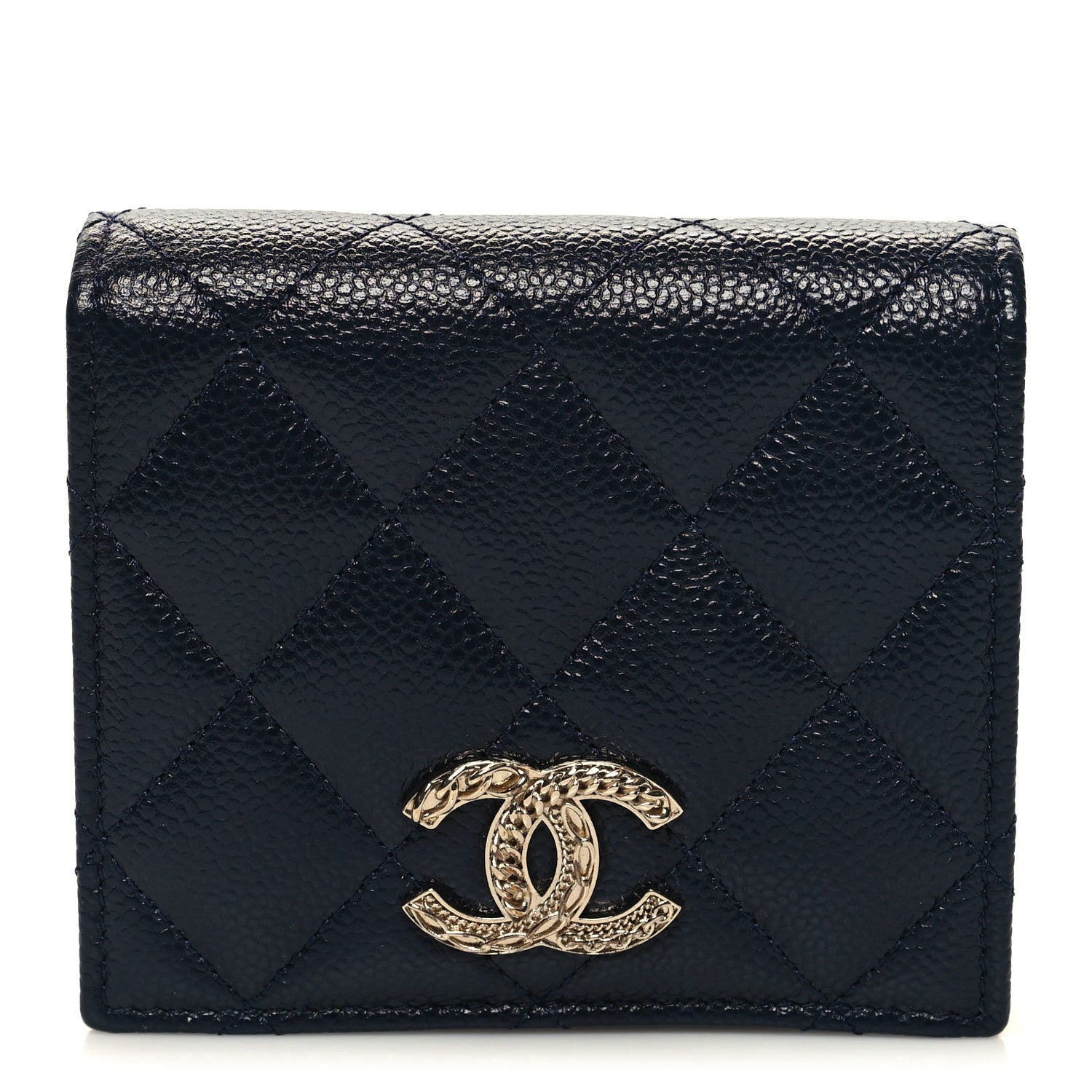 Chanel Caviar Quilted Multi Chain CC Compact Bifold Wallet Navy 1 of 11