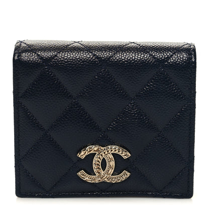 Chanel Caviar Quilted Multi Chain CC Compact Bifold Wallet Navy 1 of 11