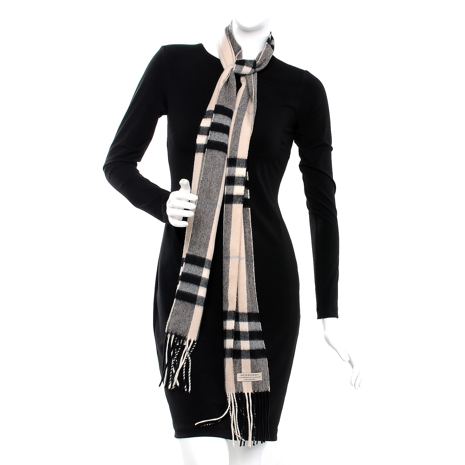 Burberry Cashmere House Check Fringe Skinny Scarf Beige 2 of 7
