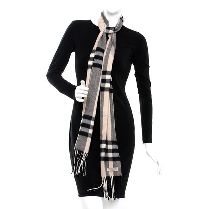 Burberry Cashmere House Check Fringe Skinny Scarf Beige 2 of 7