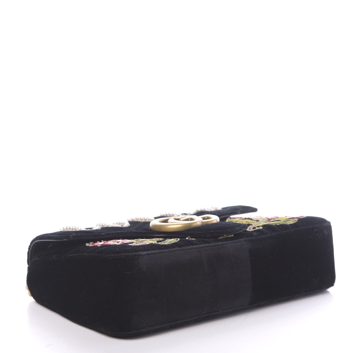 Velvet Matelasse Loved Embroidered Medium GG Marmont Shoulder Bag Black