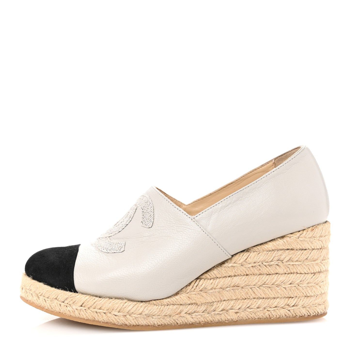 Lambskin Suede CC Espadrille Wedges 39 Grey Black