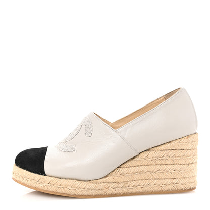 Chanel Lambskin Suede CC Espadrille Wedges 39 Grey Black 1 of 10