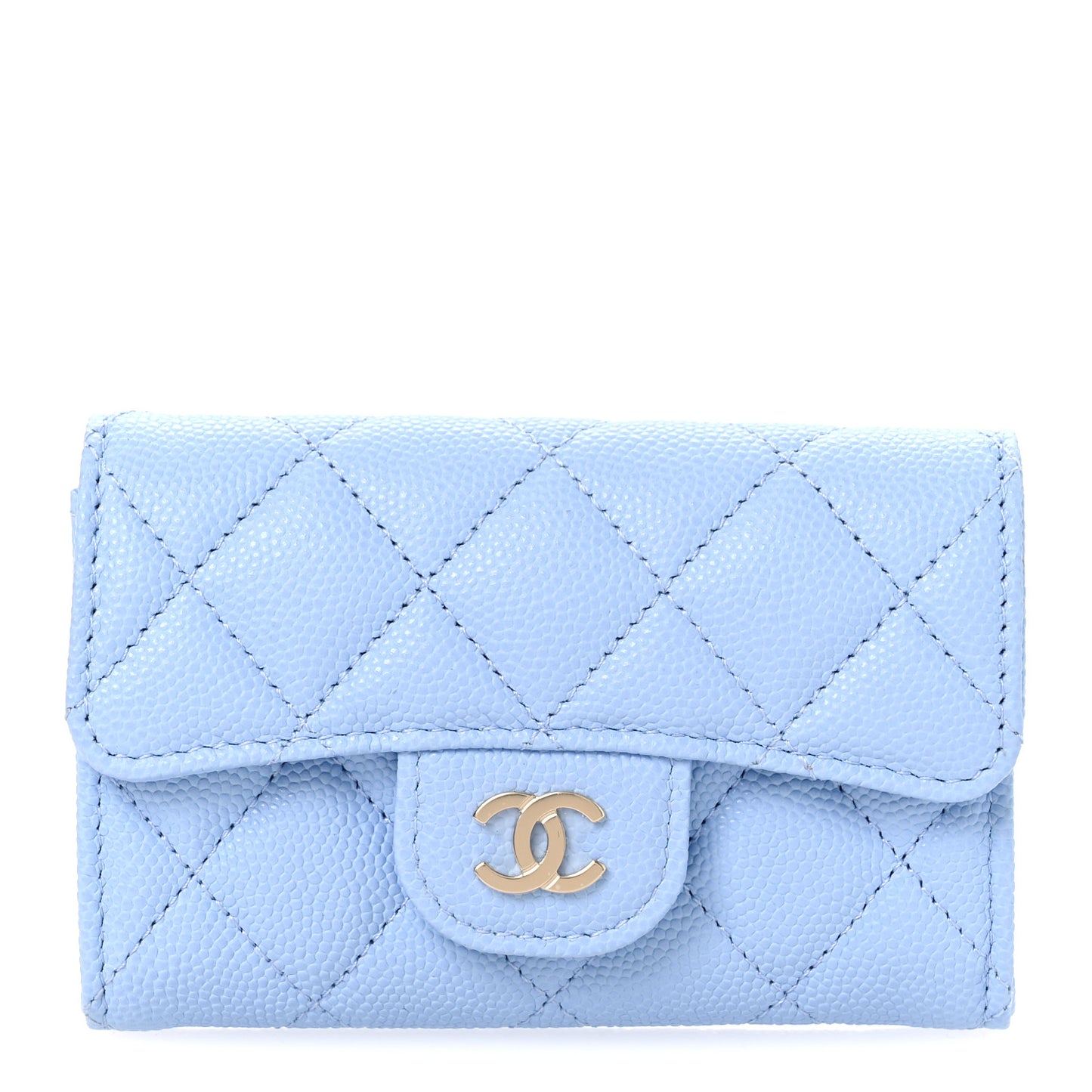 Caviar Quilted Flap Card Holder Wallet Light Blue